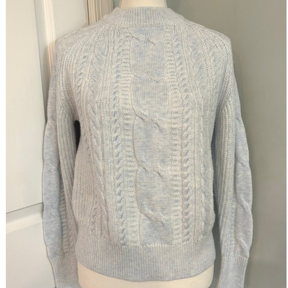 Haven Well Within Women's Cableknit Chunky Sweater Blue Cream XS Cotton Blend